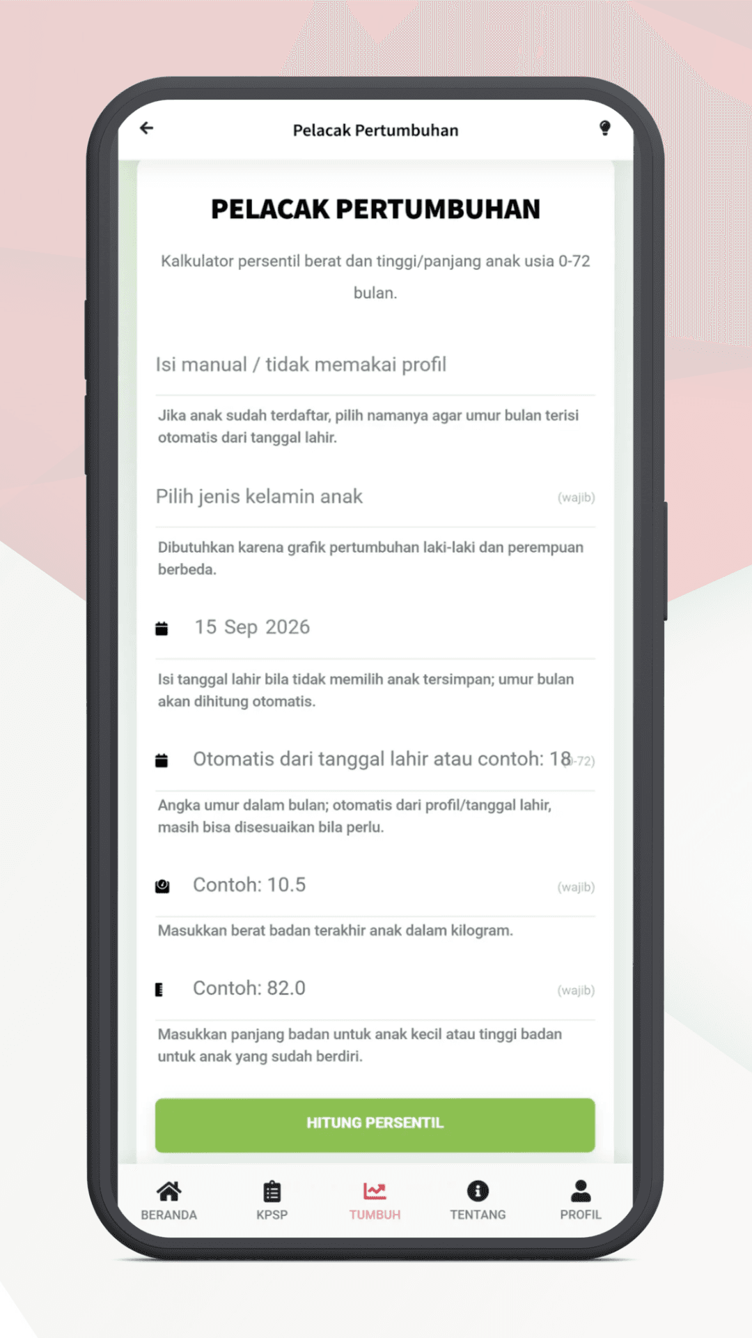 Pemantauan pertumbuhan pada aplikasi DTAM