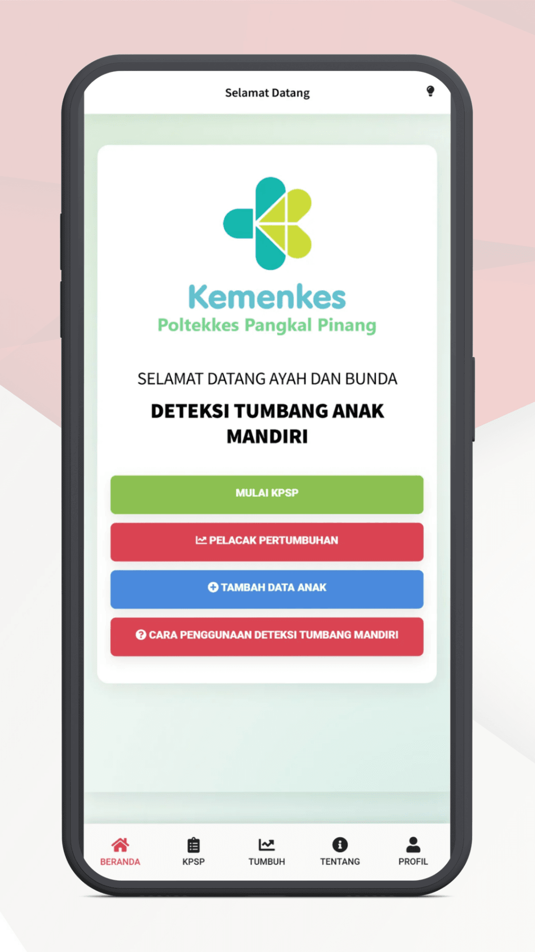 Beranda pada aplikasi DTAM